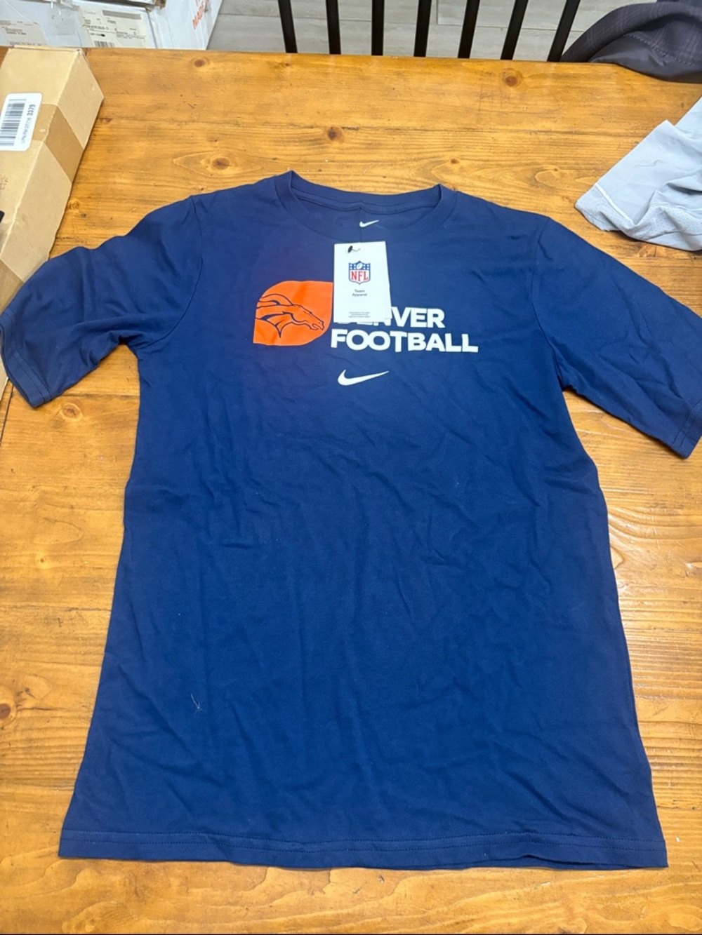 Nike Navy Denver Football Tee with Orange Logo